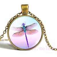 dragonfly animal beautiful creative vintage photo cabochon glass chain necklacecharm women pendants fashion jewelry gifts a727