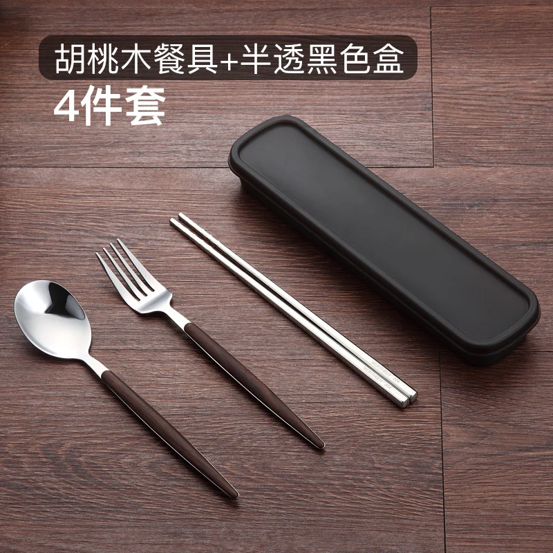 Деревянная зернистая портативная посуда из нержавеющей стали винтажная