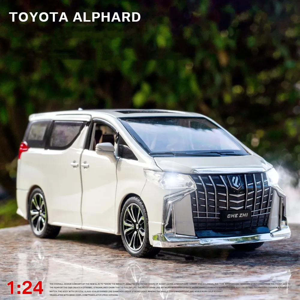 1:24 Scale Diecast Toy Vehicle Model Toyota Alphard MPV Van Car Pull Back Sound & Light Doors Openable Collection Gift For Kid