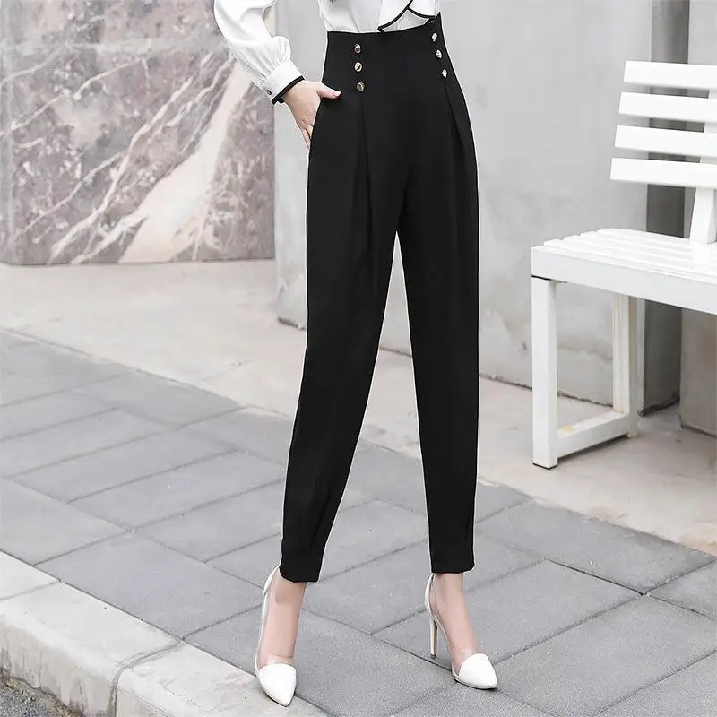 

Women 2021 Spring Summer Elegant Formal High Waist Harem Pants Female Bottom Fashion OL Solid Fashion Loose Suit Trousers B76