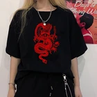 Женская Винтажная Футболка с принтом китайского дракона, футболка с коротким рукавом, женская уличная одежда в стиле Харадзюку, летний топ с круглым вырезом, женская одежда, футболки