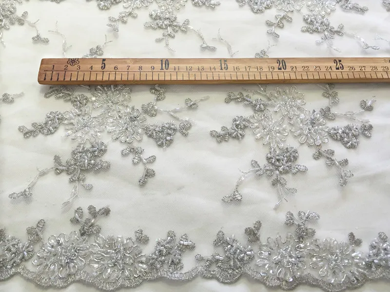 1 ярд Высококачественная темно-синяя ткань с крупным бисером синяя вышитая для