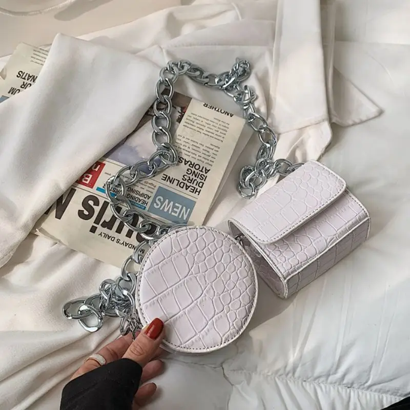 

Coolcept 2021 Pattern Shoulder Bag For Women Pu Leather Metal Chains Summer Bag For Women Designer Fashion Popular Female Bag