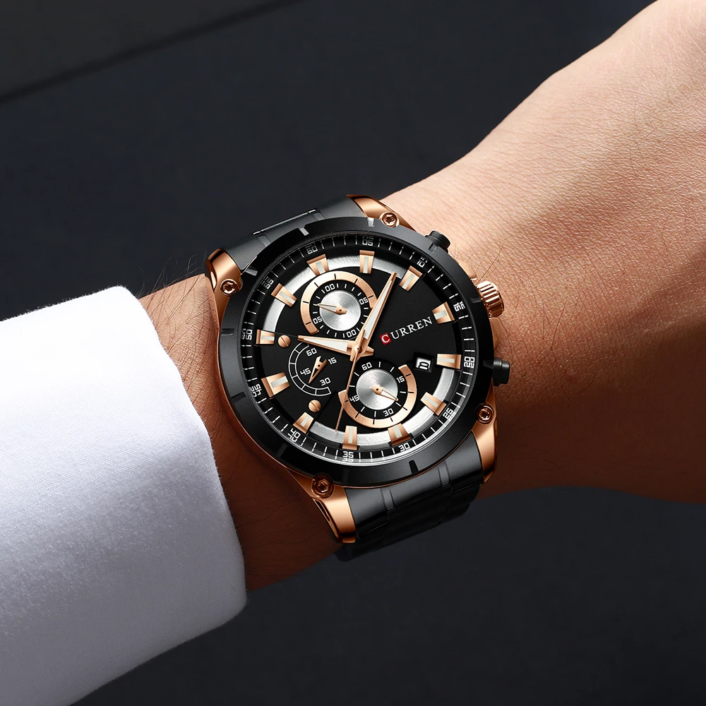 

CURREN Top Brand Luxury Men Watches Sporty Stainless Steel Band Chronograph Quartz Wristwatch with Auto Date Relogio Masculino