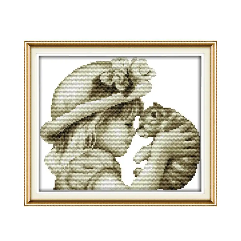 Набор для вышивки крестиком с изображением милой девушки и кошки 18/14/11 шт. | Дом - Фото №1
