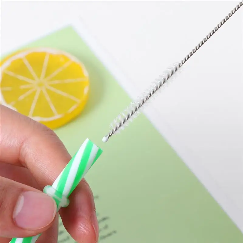 

25pcs Disposable Straws With Brush Two Colors Threaded Non-Transparent Reusable Thick Drinking Straws For Party (Mixed Colors)