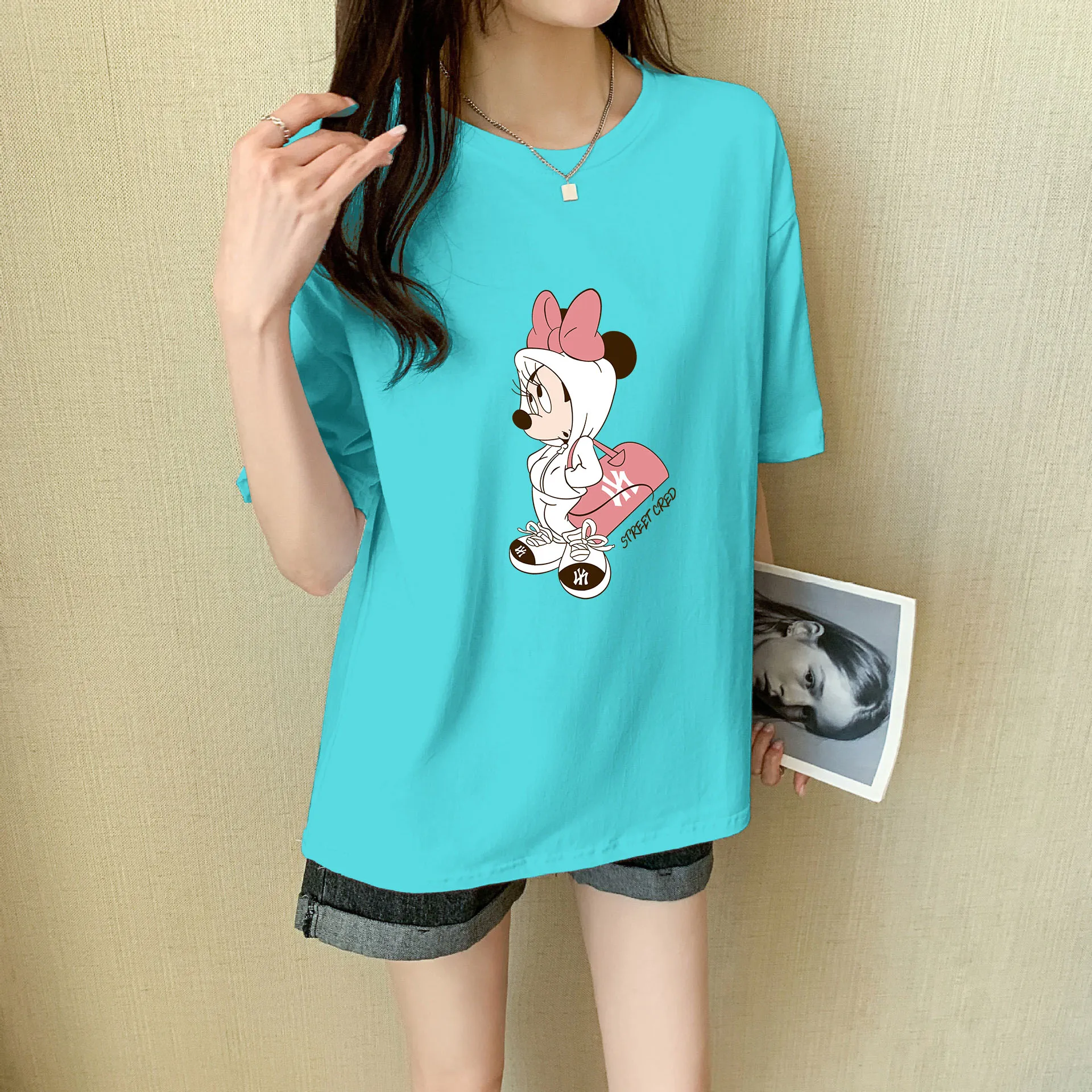 

2021New disney minnie Hipster Matching T shirt Harajuku Cute Holiday T-Shirt Girl Womens print Tee Kawaii Aesthetic Clothes Tops