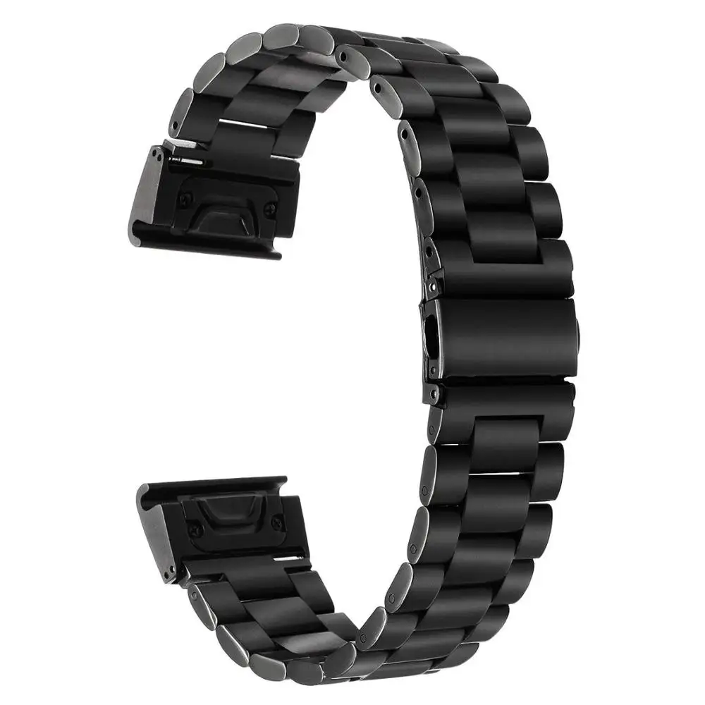 Ктаб Fenix 5X Band, Нержавеющая сталь металлический ремешок для наручных gps-часов Garmin fenix 5S/5/5X Quick Release Easy Fit 26 мм/22 мм/20 мм металлический ремешок - Цвет: Черный