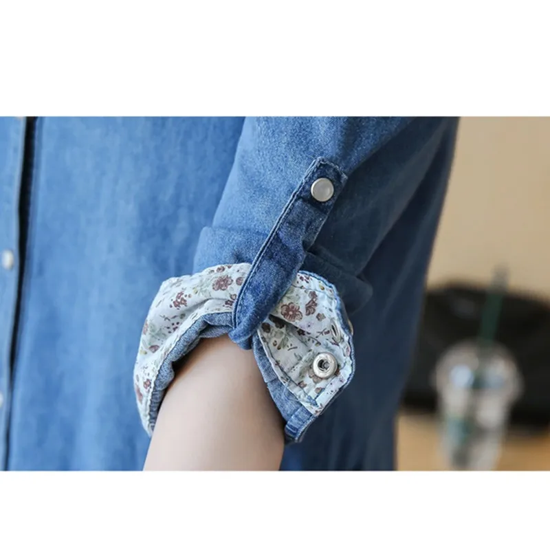 

Spring Autumn Denim Women Blouse Casual Long-sleeved With 2 pockets Denim Lady Coat Plus size All-match Female Thin Loose Tops