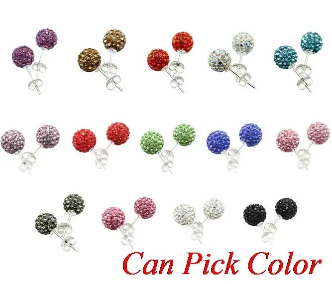 Hhy3gs 8 мм Модные посеребренные серьги Глина диско хрустальный шар гвоздики