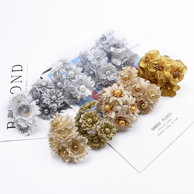 6 шт. Скрапбукинг Рождественские декоративные цветы венки золотые серебряные