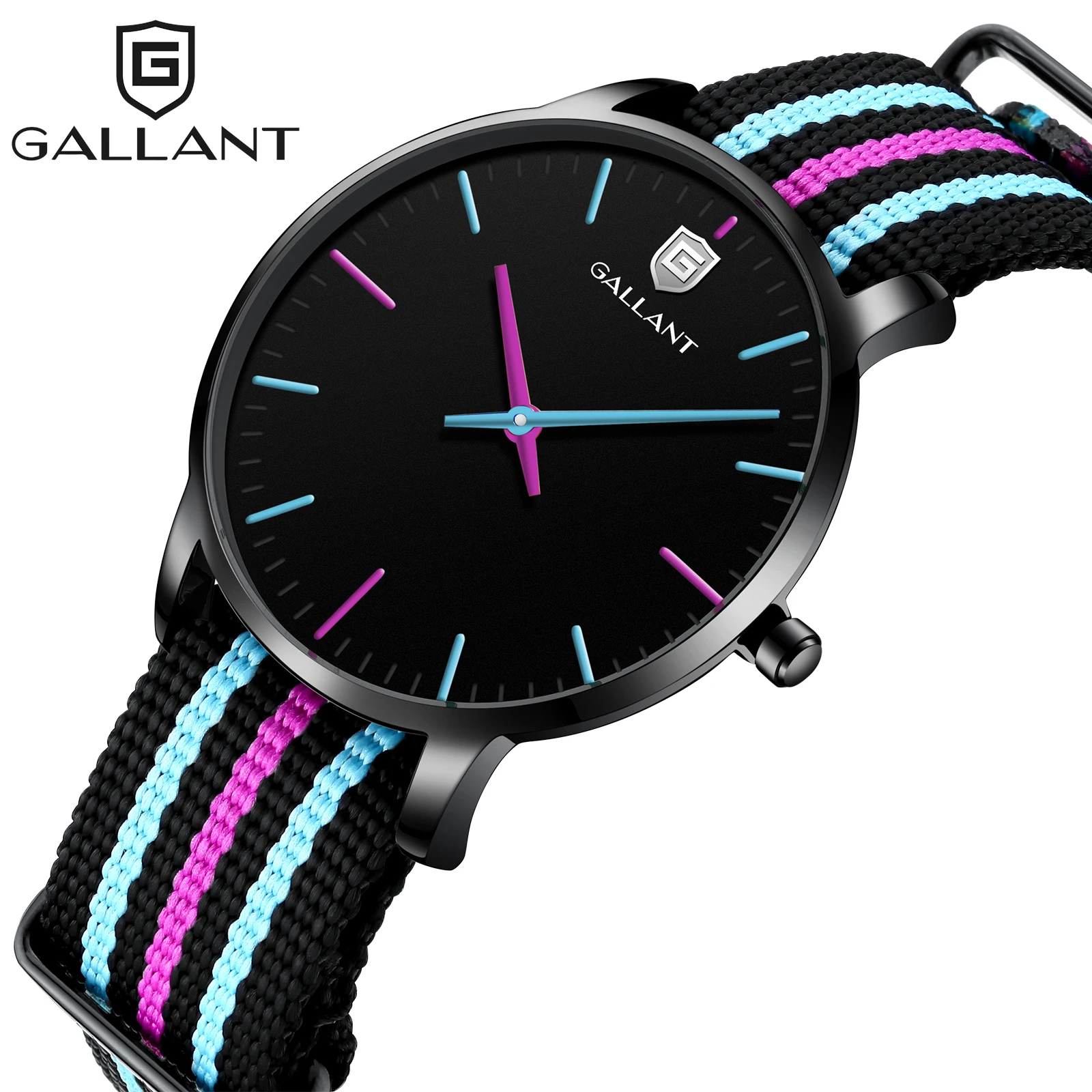 Часы женские кварцевые с нейлоновым ремешком водонепроницаемые фиолетовые