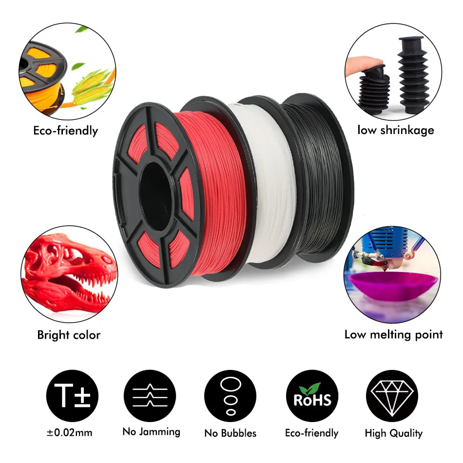 SUNLU PCL 3d Filament 1.75mm 1KG Low Temperature 3D Pens Filament Refills Dimension Accuracy +/-0.02 MM 3D Printing Materials