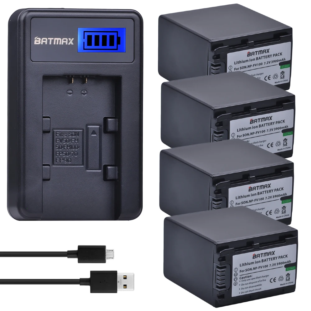 2 шт. 3900 мАч NP FV100 NP-FV100 FV100 Батарейки+ ЖК-дисплей USB Зарядное устройство для sony NP-FV30 NP-FV50 NP-FV70 SX83E SX63E FDR-AX100E AX100E - Цвет: 4Pcs set