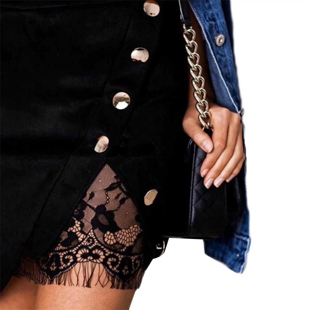 Женские юбки-карандаш с высокой талией пуговицами и кружевом в стиле пэчворк