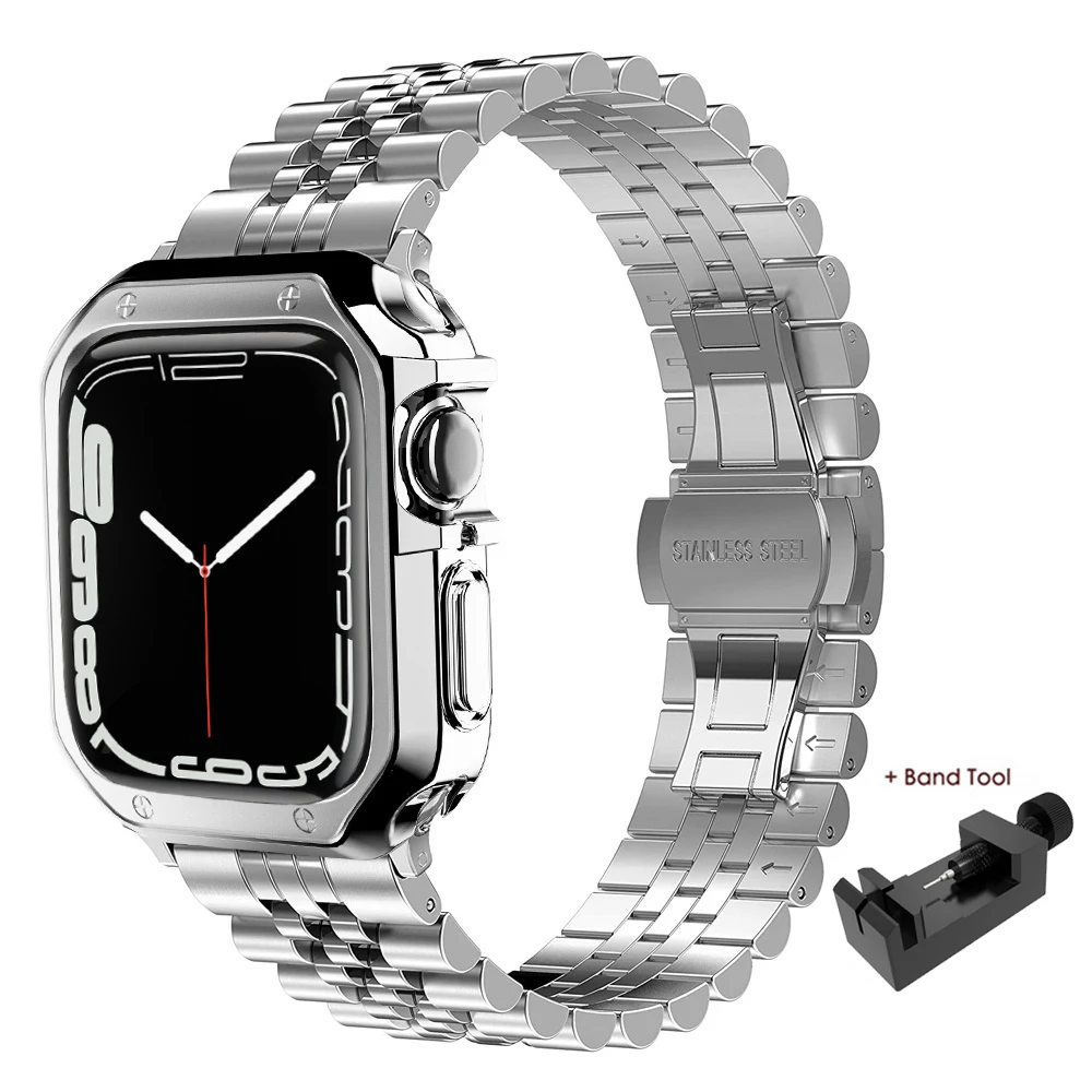 Ремешок и чехол из нержавеющей стали для Apple Watch Band 38 мм 42 металлическая Серия 7 6 SE 5