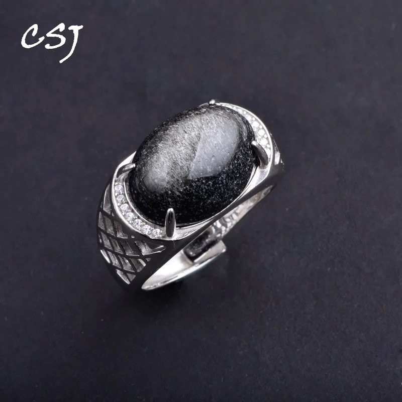 Мужские и женские кольца с обсидианом CSJ ювелирные украшения из серебра 925 пробы