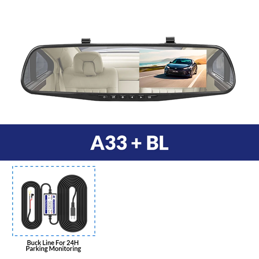 A33-BL E-ACE, 4,3 дюймов, двойная, 1080 P, HD зеркальная камера, ночное видение, Автомобильный видеорегистратор, камера заднего вида, парковочная линия с камерой заднего вида, видеорегистратор - Название цвета: A33-BL