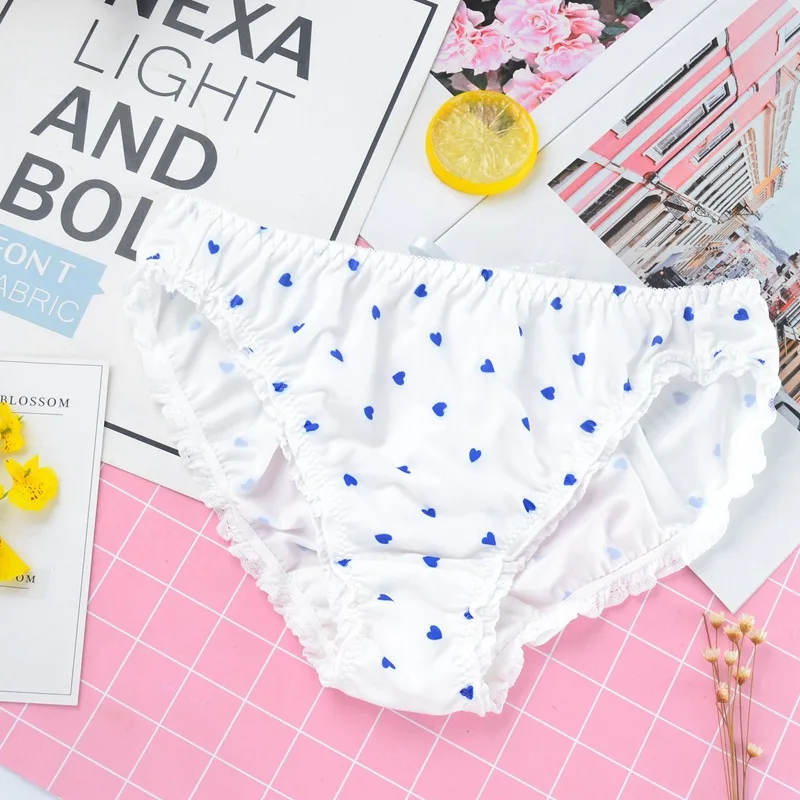 Атласное шелковое нижнее белье с принтом в виде сердца сексуальные кружевные