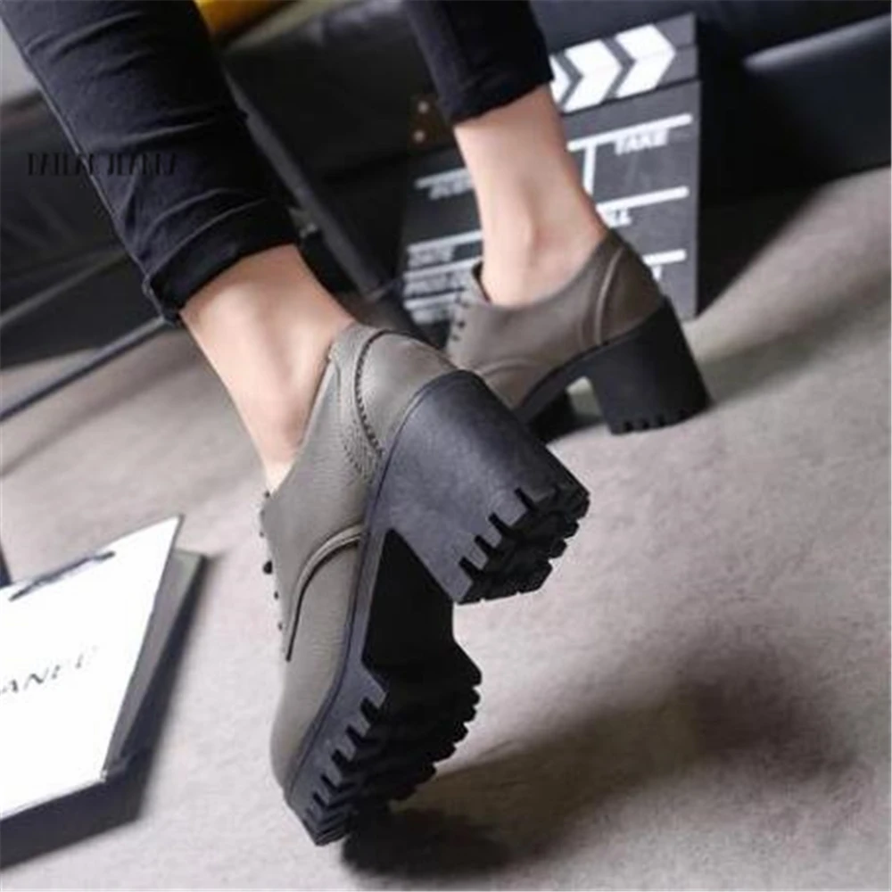 Британская женская обувь 2020 г. Осенние тонкие туфли на толстой подошве в стиле