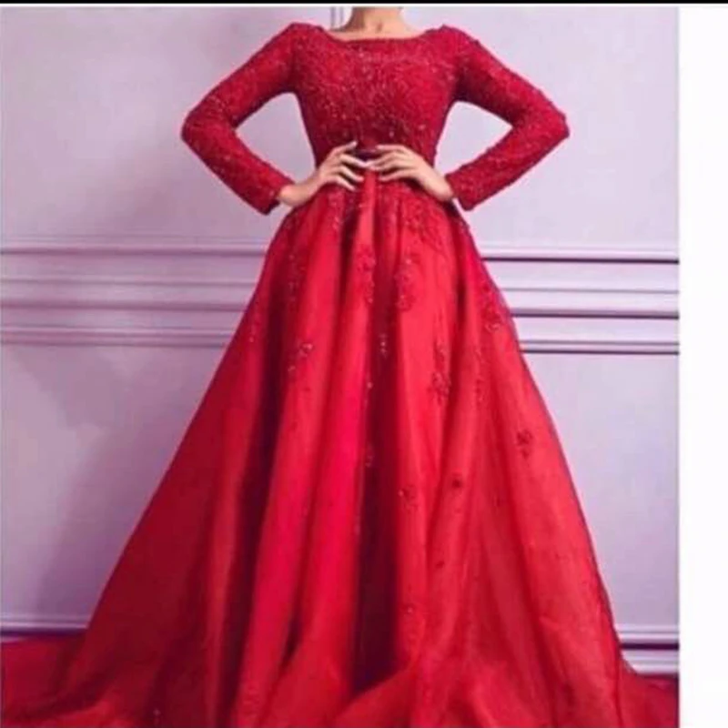 Женское вечернее платье с длинным рукавом красное ТРАПЕЦИЕВИДНОЕ ПЛАТЬЕ из