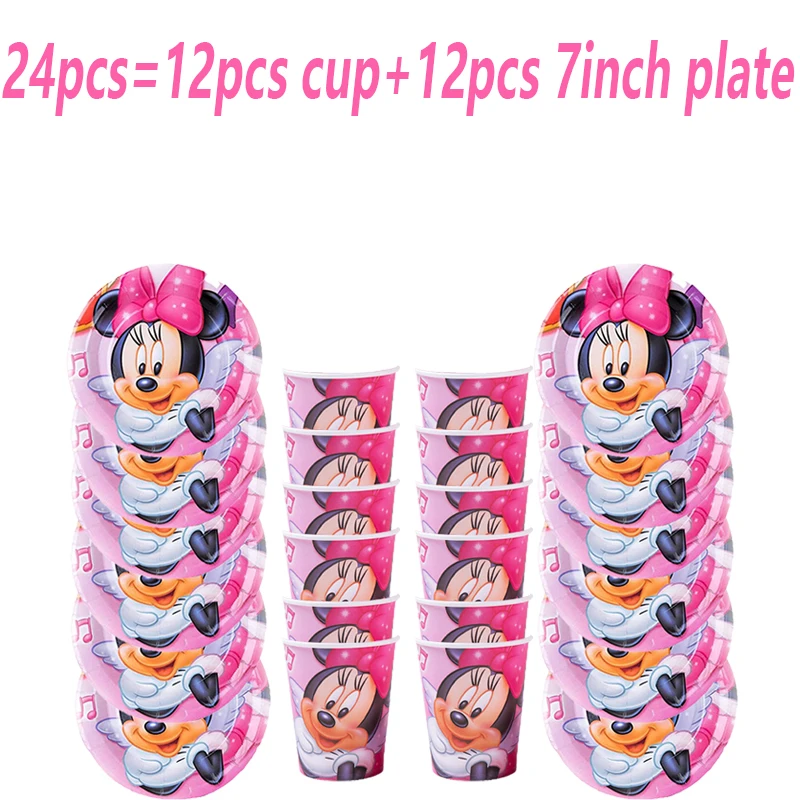 

Disney Mickey Mouse Girls Birthday Party Supplies Disposable Tableware Set Paper Cups Plates Napkins Straw Kids Favor Gifts