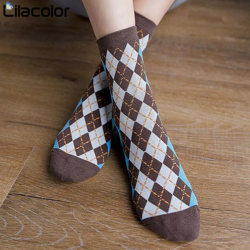 Винтажные новые модные женские носки в клетку хлопок осень зима повседневные