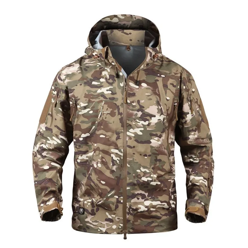

Man Outdoor Hoodie Hard Shell Hiking Camping Jackets Military Tactical Sports Coat Multi-pocket Rip-stop Windbreaker Jackets