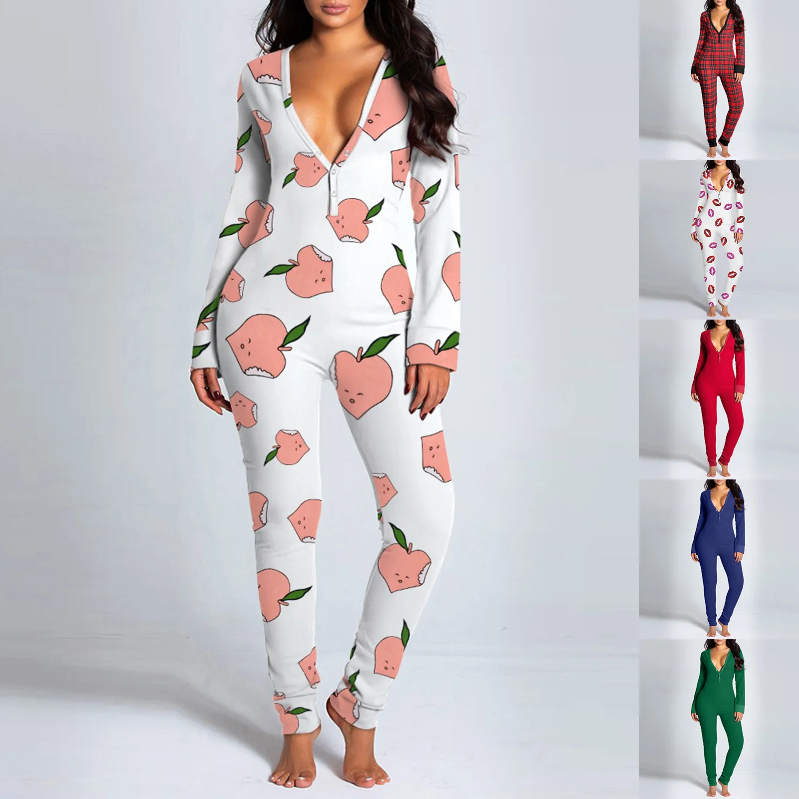 

2021 Functional Buttoned Flap Adults Onesie Women Pajamas Sexy Sleepwear Button Bodysuits Long Romper Onesies for Adults