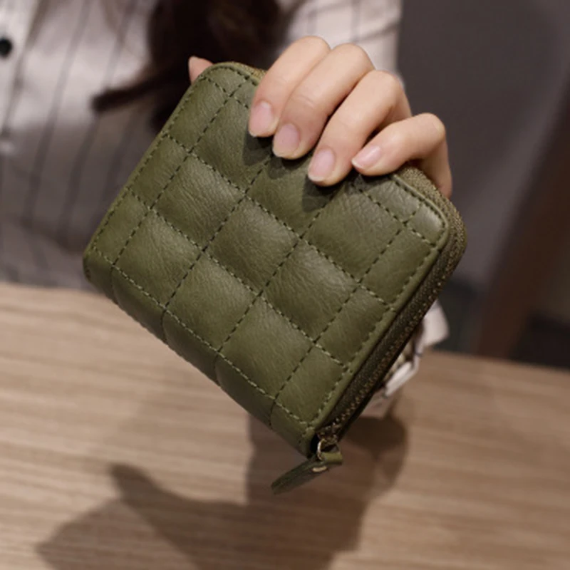 

Women Short Wallets PU Leather Female Plaid Purses Card Holder Wallet Fashion Woman Small Zipper Wallet Coin Purse