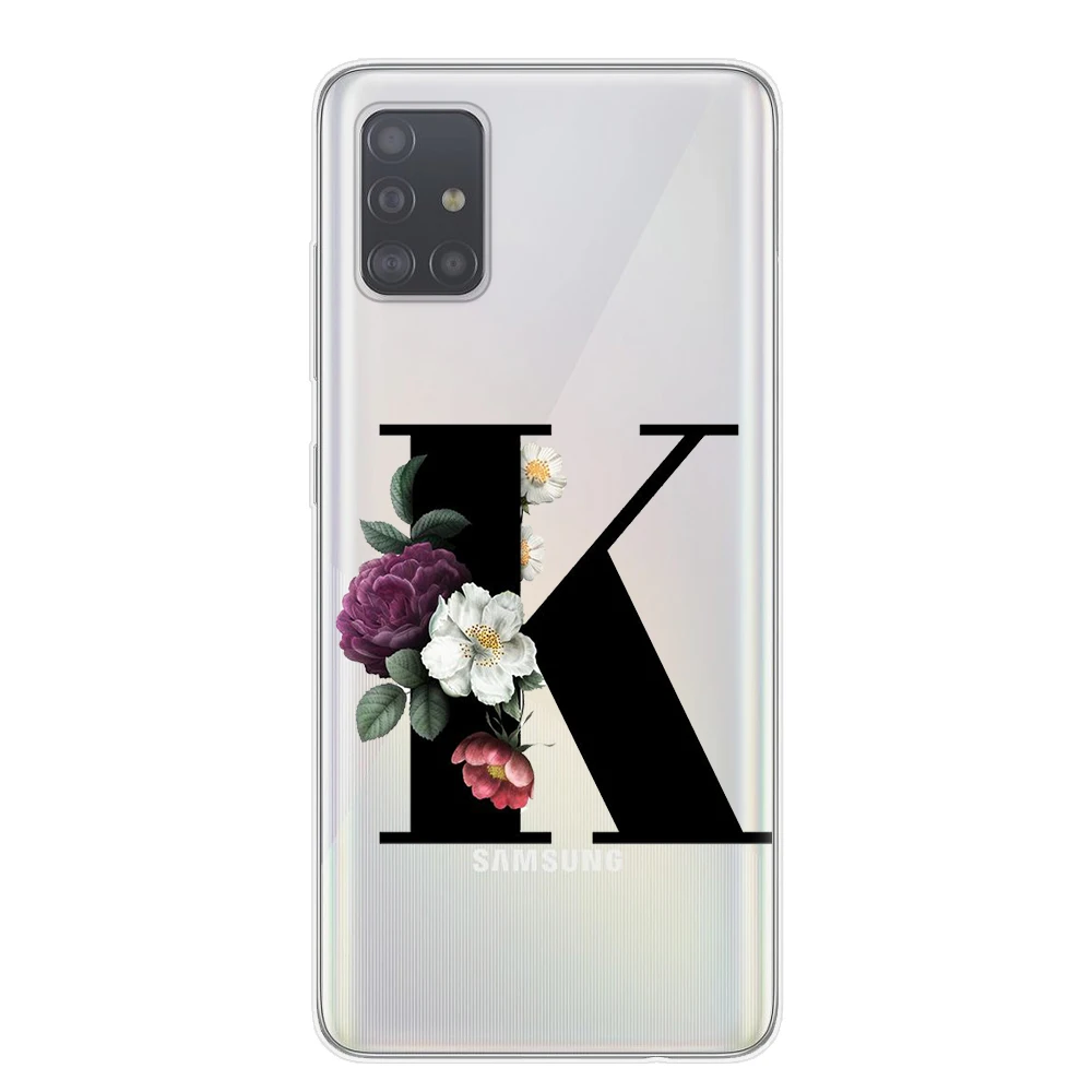 Мягкий чехол из ТПУ для Samsung S20 Plus Ultra A51 A71 Note 10 Pro Lite с цветочным принтом и буквенной