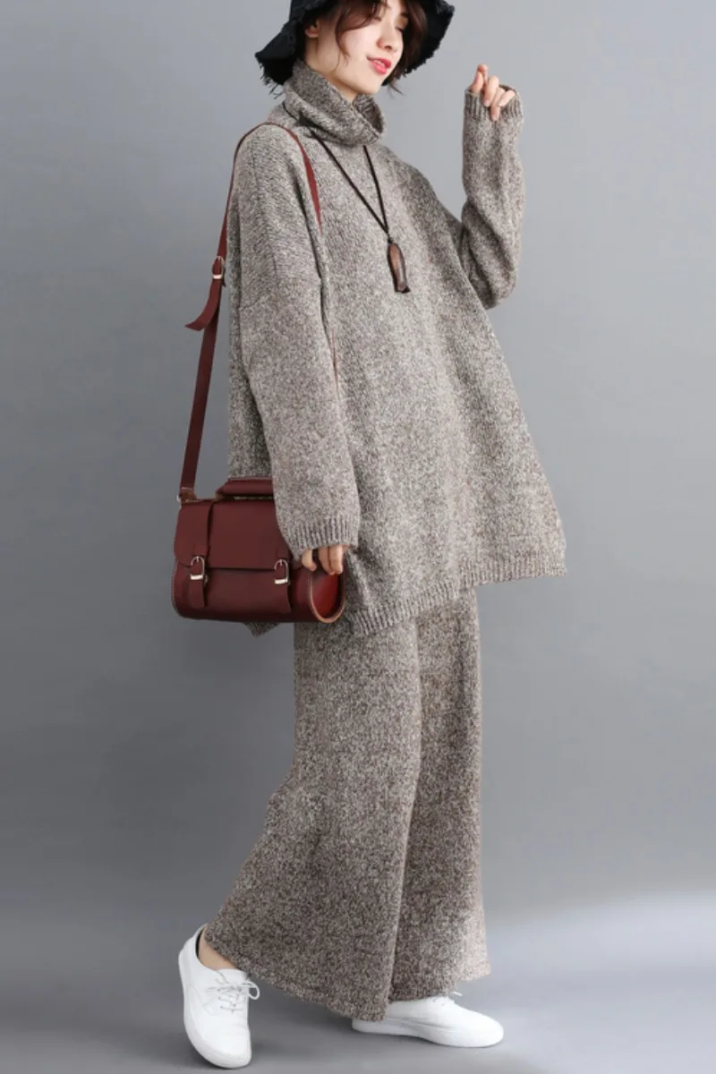 

100kg Large Size Winter Autumn New Fashion Women Solid Color Knitting Sets Female Korean Simple Style Loose Casual Pullover Suit