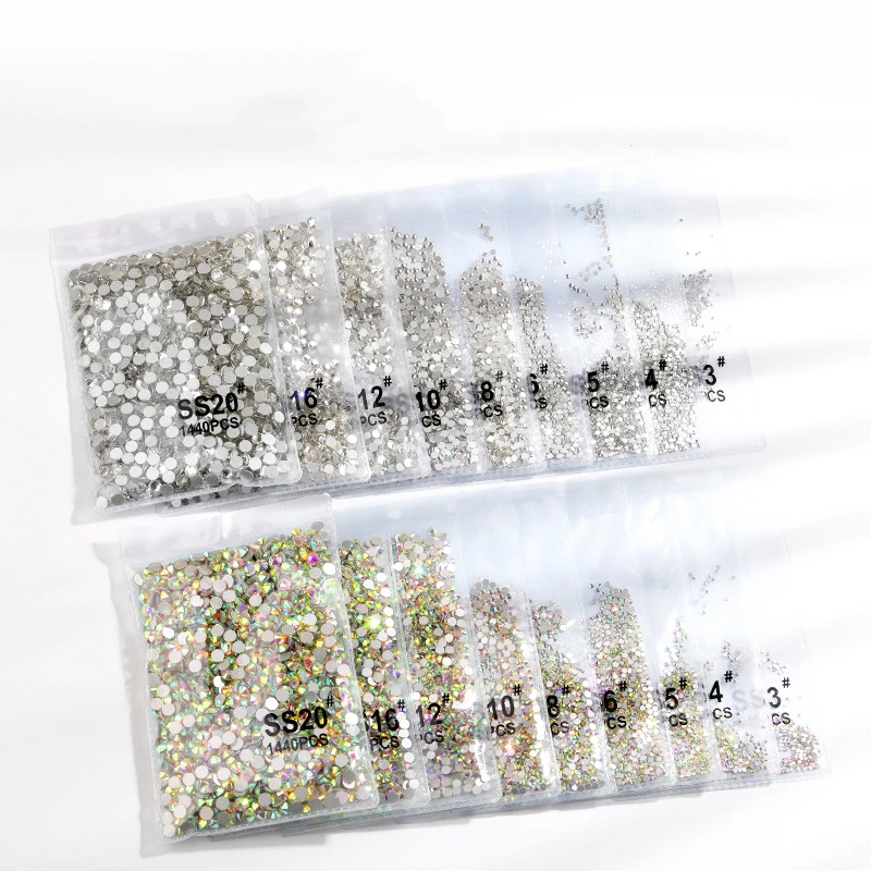 Clear AB SS3-50 Mix Rhinestones swarovsky Nail Stones Glass 3D Nail Art Decorations Flat Crystal AB Nails Accessoires images - 6