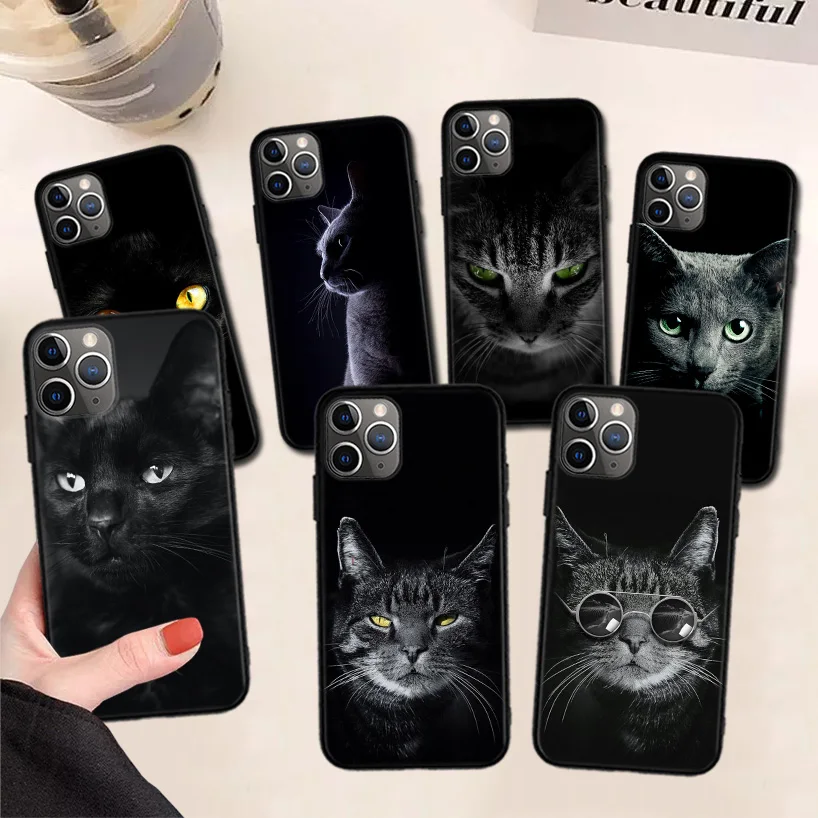 

Kawaii Black Cats Phone Case For iPhone 13 Pro Max 11 12 Pro XS Max XR X 7 8 6 6S Plus 13 Mini SE 2020 Back Cover Coque Funda
