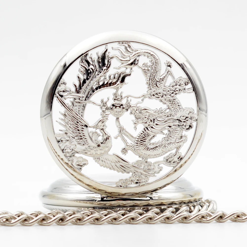 M076 Серебряный Дракон и Феникс раскладушка ручной Ветер Механические карманные