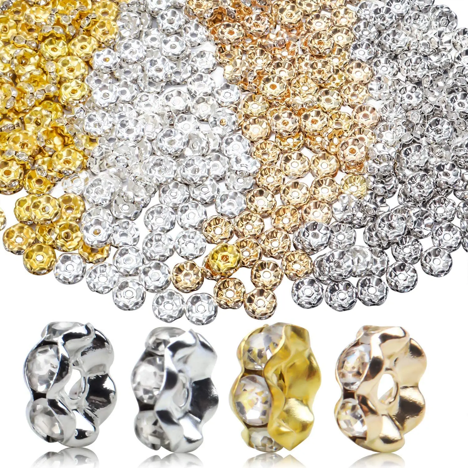 

400pcs 8mm Crystal Spacer Beads Round Rhinestone Rondelle Spacer Loose Charm Beads for DIY Bracelets Necklaces Jewelry Making