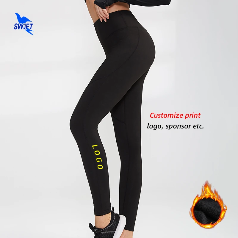 Customize LOGO High Waist Compression Running Tights Women Winter Fleece Sports Pants Gym Fitness Leggings Stretch Yoga Trousers