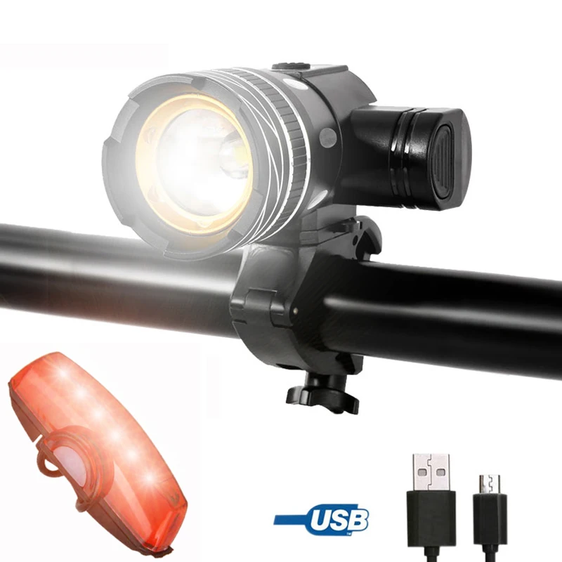 Upgrade w Taillight USB перезаряжаемая Передняя велосипедная лампа XM-L T6 светодиодный светильник масштабируемый велосипедный головной светильник встроенный аккумулятор 3 режима фонарь+ USB задний светильник - Цвет: Upgrade w Taillight