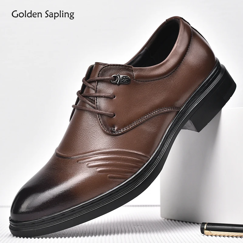 

Golden Sapling Formal Derby Shoes Fashion Business Casual Flats Genuine Leather Men's Dress Footwear Classics Office Men Loafers