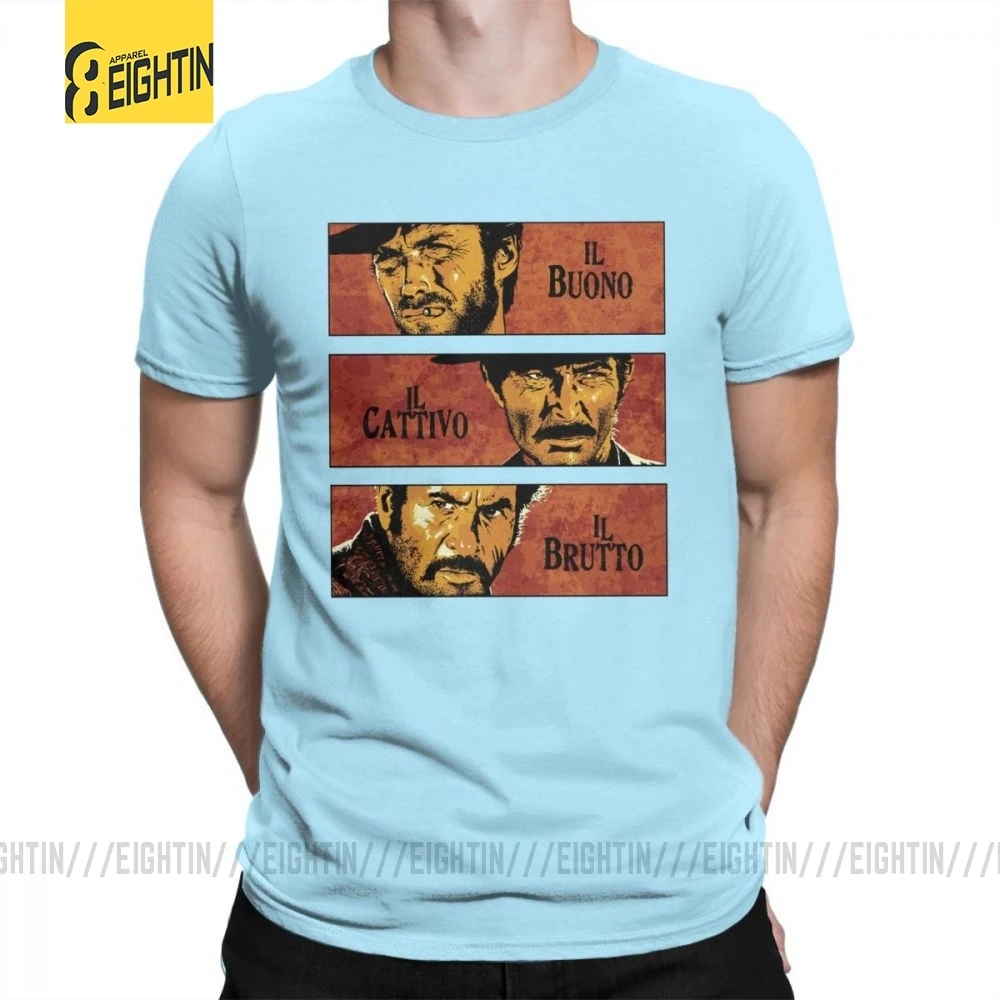 The Good The Bad And The Ugly Clint Eastwood, футболка с коротким рукавом размера плюс, футболка из хлопка с круглым воротником, мужские топы, футболки - Цвет: Небесно-голубой
