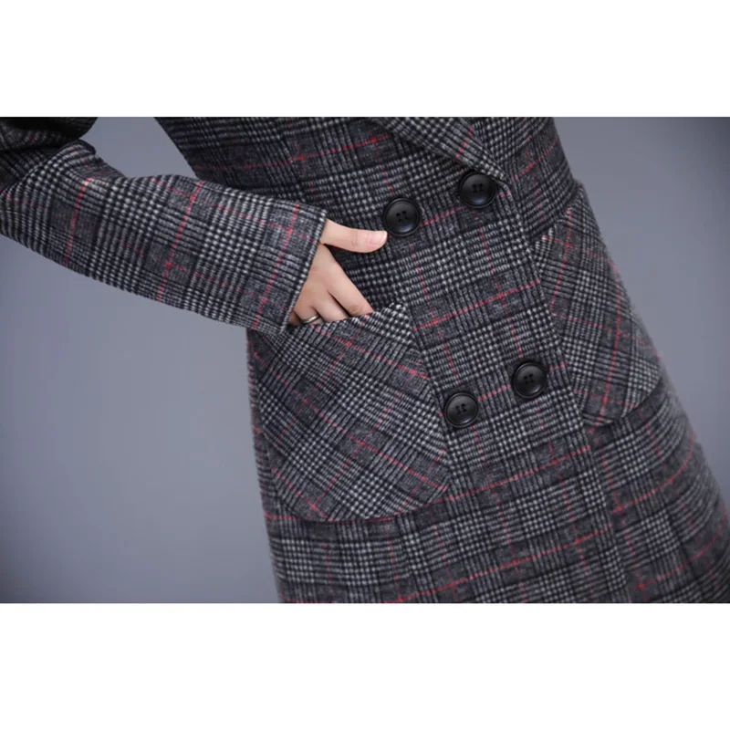 Женское зимнее шерстяное пальто в клетку с отложным воротником | Женская одежда