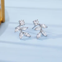 yc5241e s925 silver fashion delicacy simple leaf zircon earring gift party banquet womens jewelry earrings