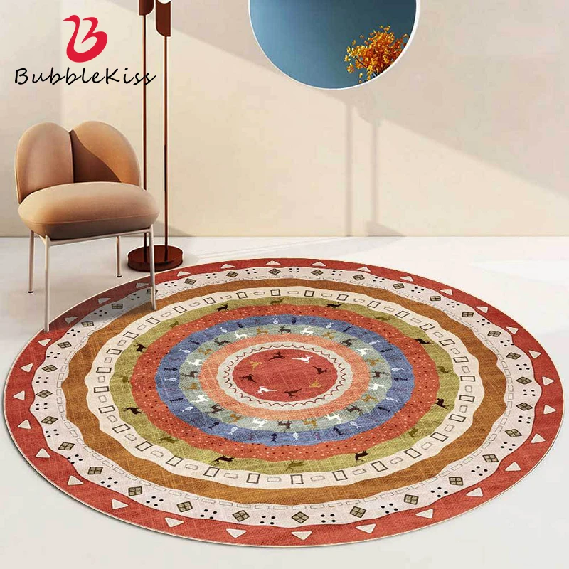 

Круглый ковер Bubble Kiss в этническом стиле, оранжевые домашние ковры для гостиной, с принтом, Нескользящие ковры для спальни, Декор, коврик