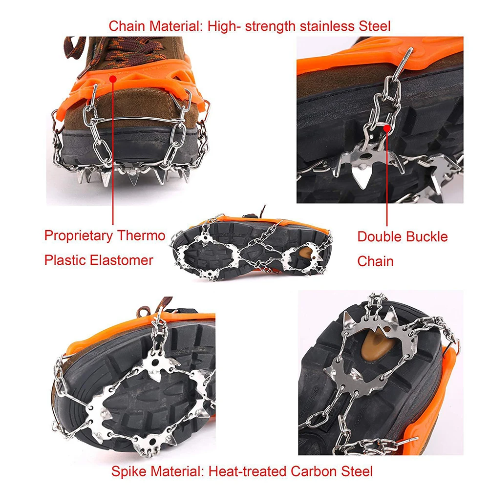 

Ice Snow Grips Footwear Grippers Traction Cleats Crampons With 19 Spikes Orange For Climbing Hiking On Snow And Ice Snowshoes