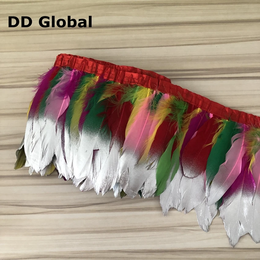 1 метр красочные гусиные перья планки Серебряный спрей краска гуси перо ленты 15-20