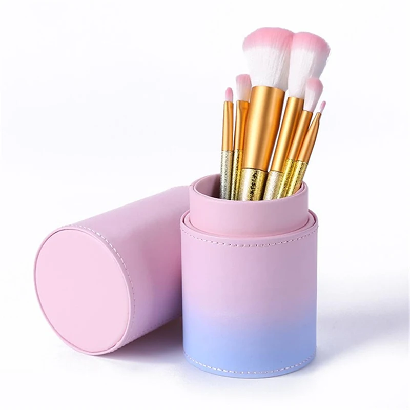 

Simple Blue Powder Gradient Color Storage Box PU Makeup Bucket Brush Storage Tool Ube Desktop Storage Box Makeup Pen Holder