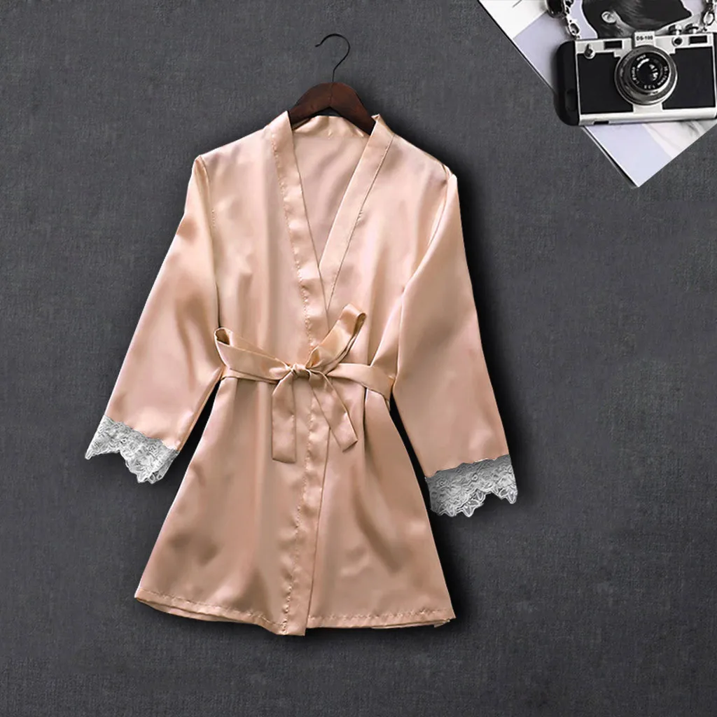 Размера плюс шелковая Женская одежда для сна халат ночная рубашка кимоно