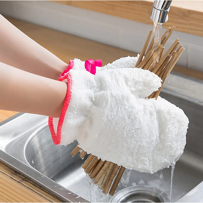 Распродажа Горячая Чистка перчатки бамбуковые пищевые для мытья посуды домашней