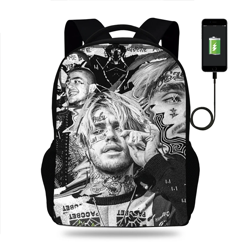 

Рюкзак Lil Peep для мальчиков и девочек, школьный ранец для подростков с USB-зарядкой, повседневный дорожный портфель, детский подарок