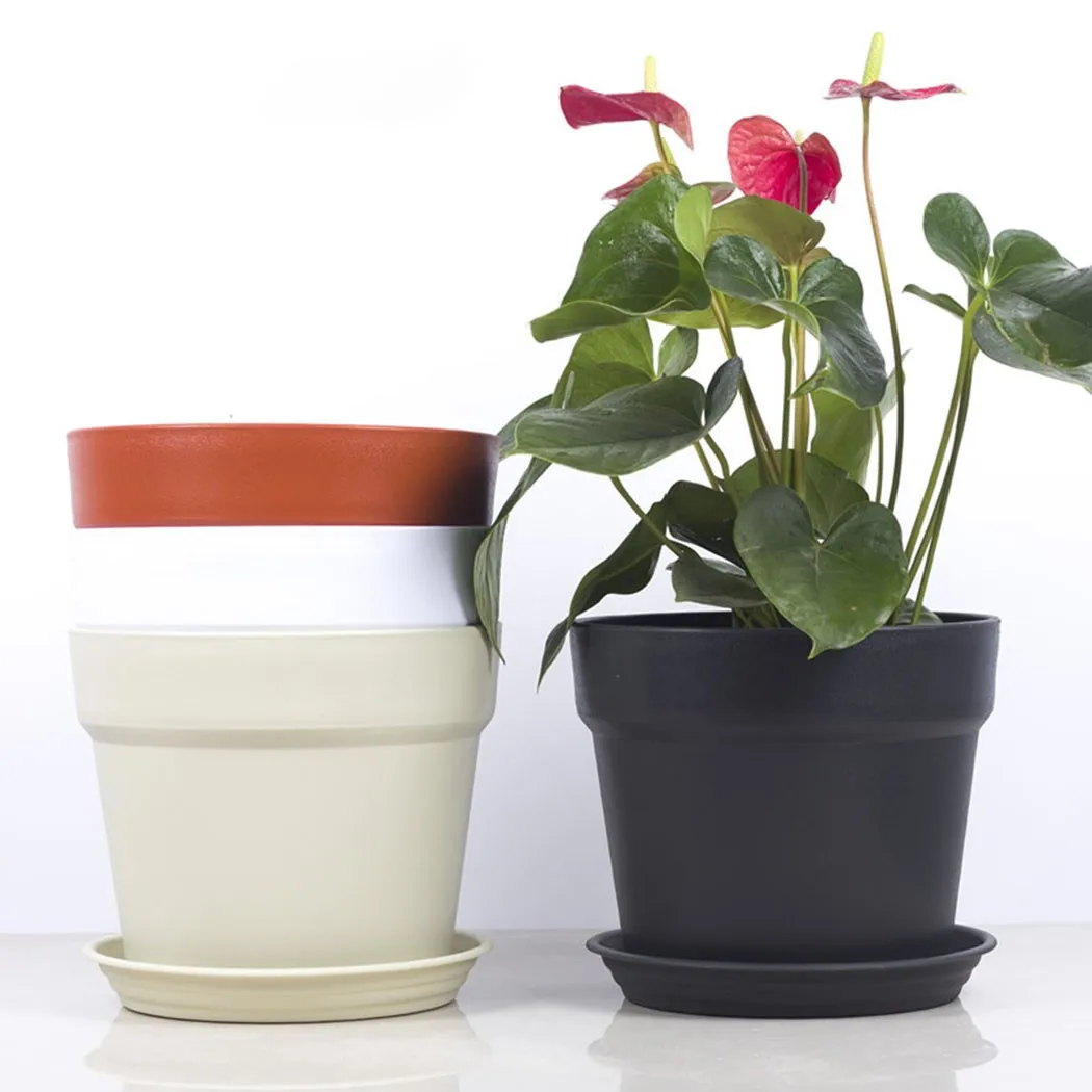

Plastic Round Plant Flower Pot Planter Grow Container Water Garden With Tray Garden Balcony Bucket Holder Home Decor Garden Pot